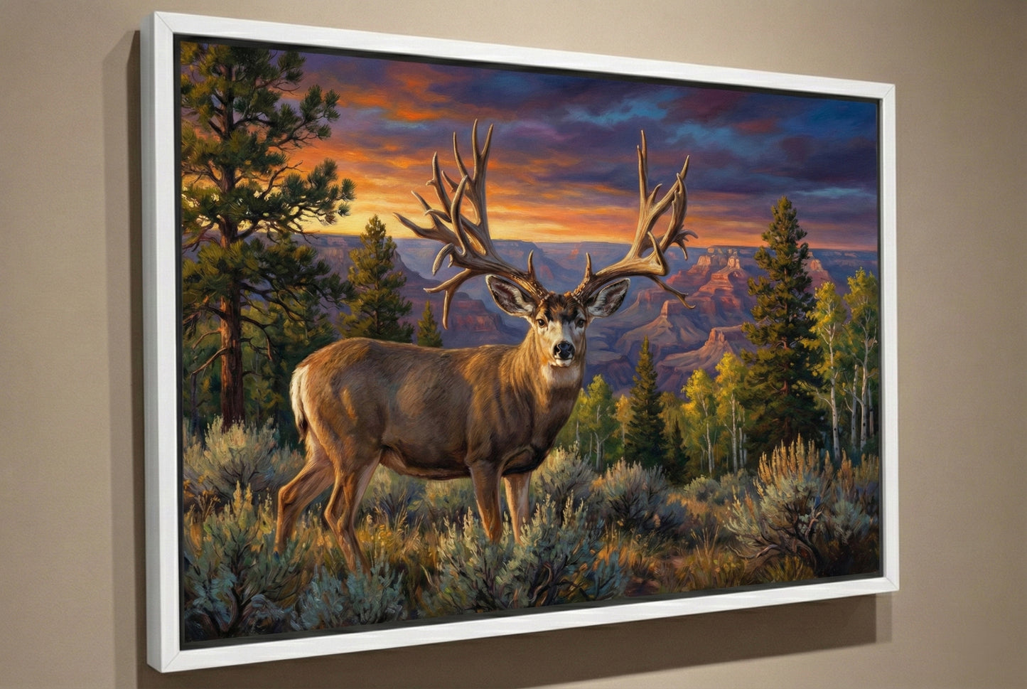 white floating framed canvas art of 306” world record mule deer sheds found on the kaibab plateau